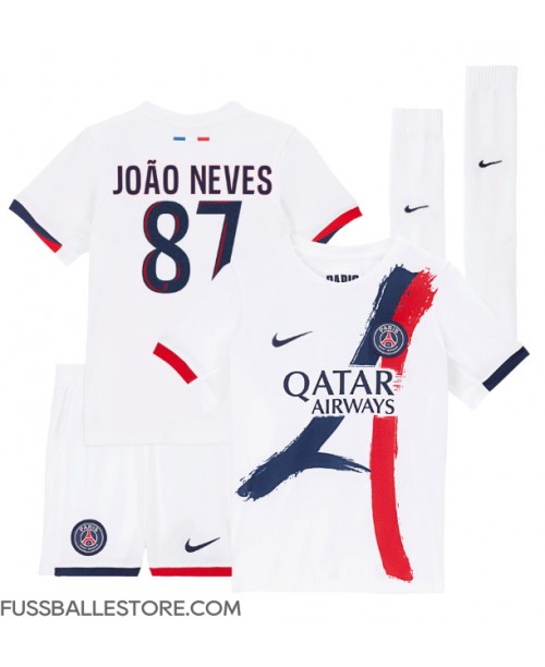 Günstige Paris Saint-Germain Joao Neves #87 Auswärts Trikotsatzt Kinder 2024-25 Kurzarm (+ Kurze Hosen)
